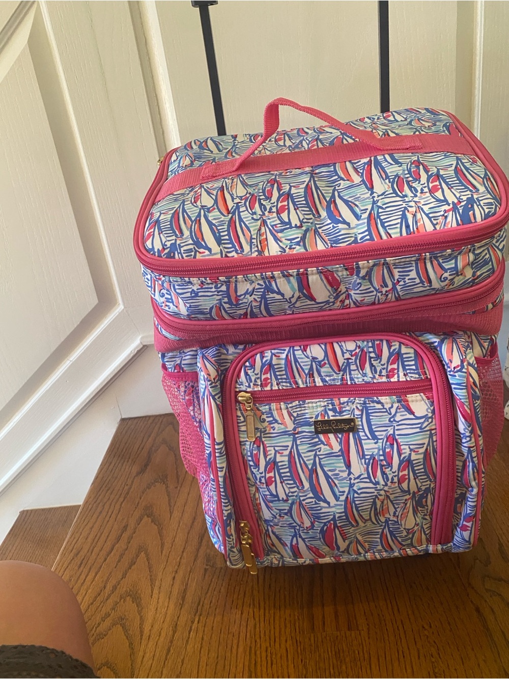 Lilly Pulitzer NWOT Pink & Blue Sailboat Patterned Rolling Insulated Cooler Bag - Picture 12 of 16